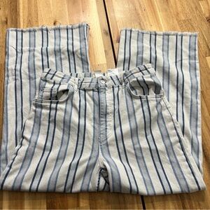 H&M Blue White Striped Wide Leg Jeans Raw Hem Size 12